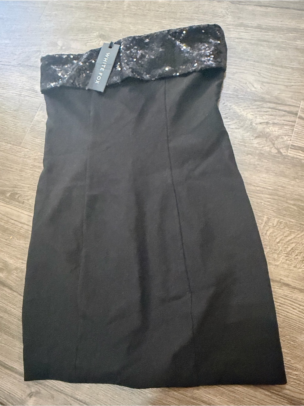 White Fox Black Strapless Sequin-Trim Dress